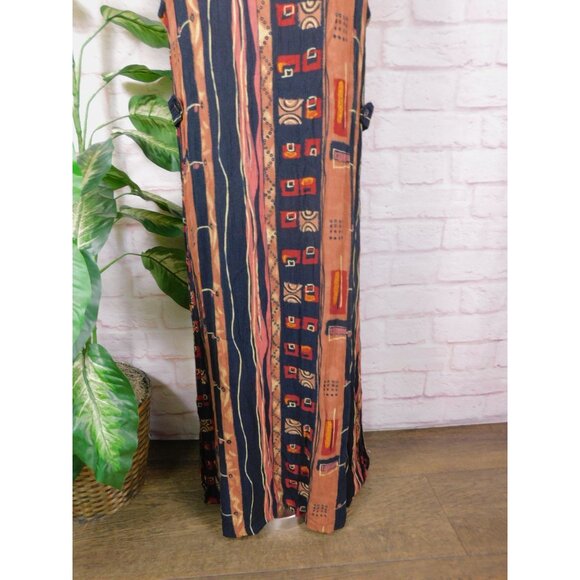 Sag Harbor Vtg Sleeveless Tribal Print Maxi Dress Brown Boho Large - Picture 3 of 11